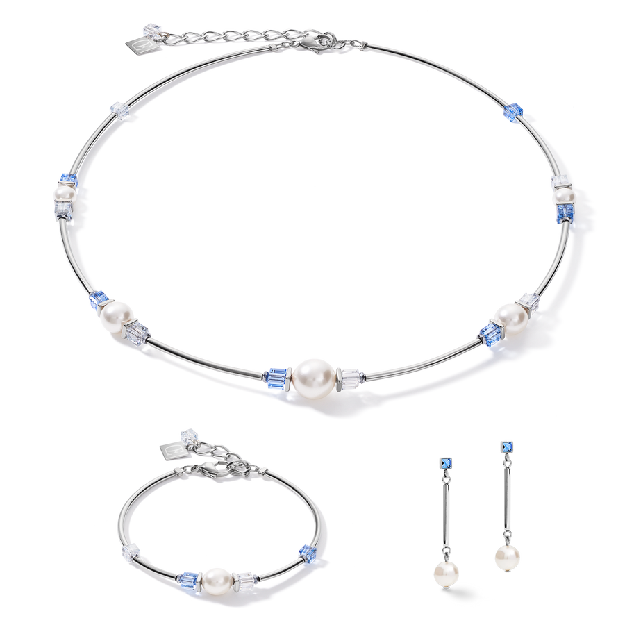 Earrings Crystal Pearls, Crystals & stainless steel silver-light blue
