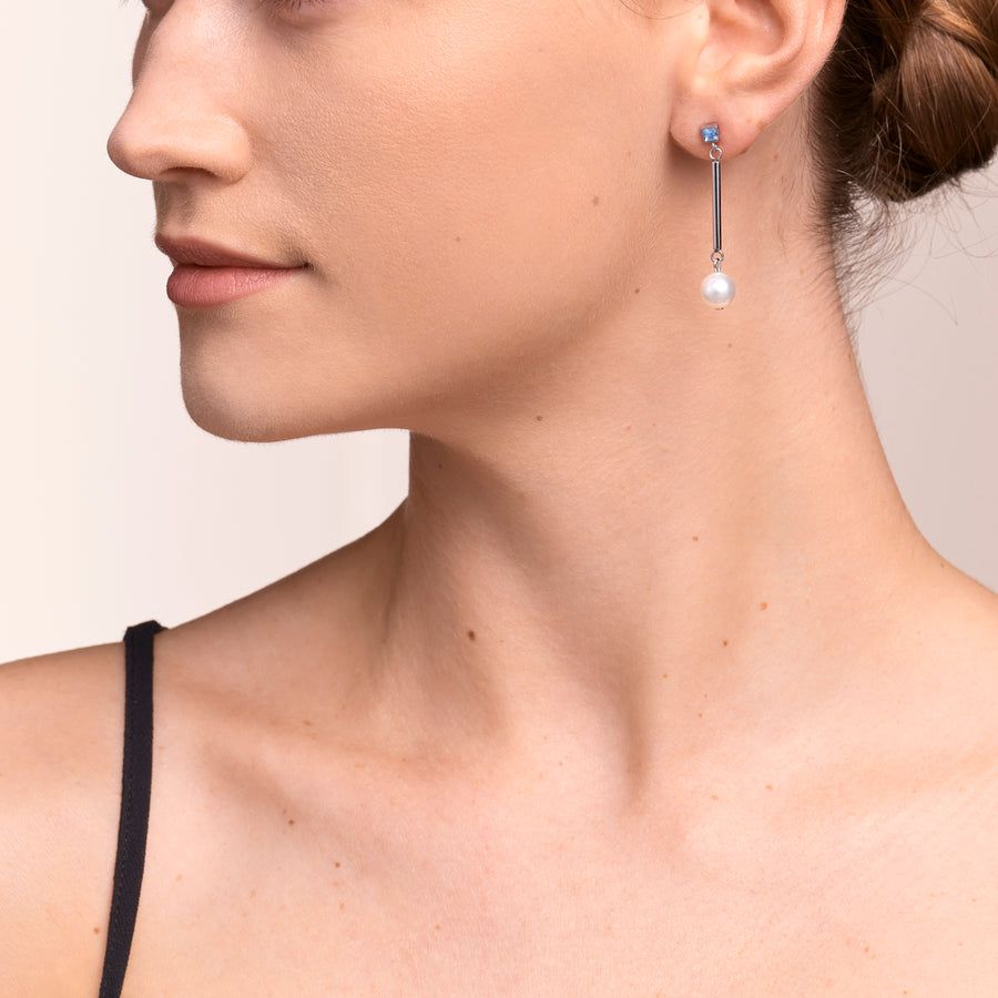 Earrings Crystal Pearls, Crystals & stainless steel silver-light blue