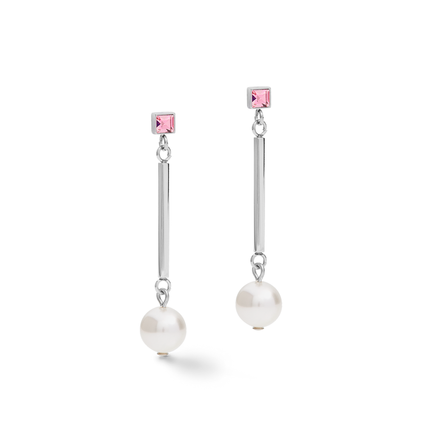 Earrings Crystal Pearls, Crystals & stainless steel silver-rose