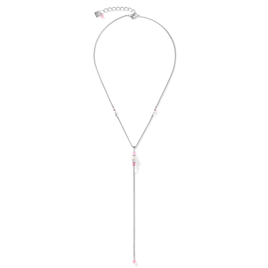Necklace Ypsilon Chain Crystal Pearl,  Crystals & stainless steel silver-rose
