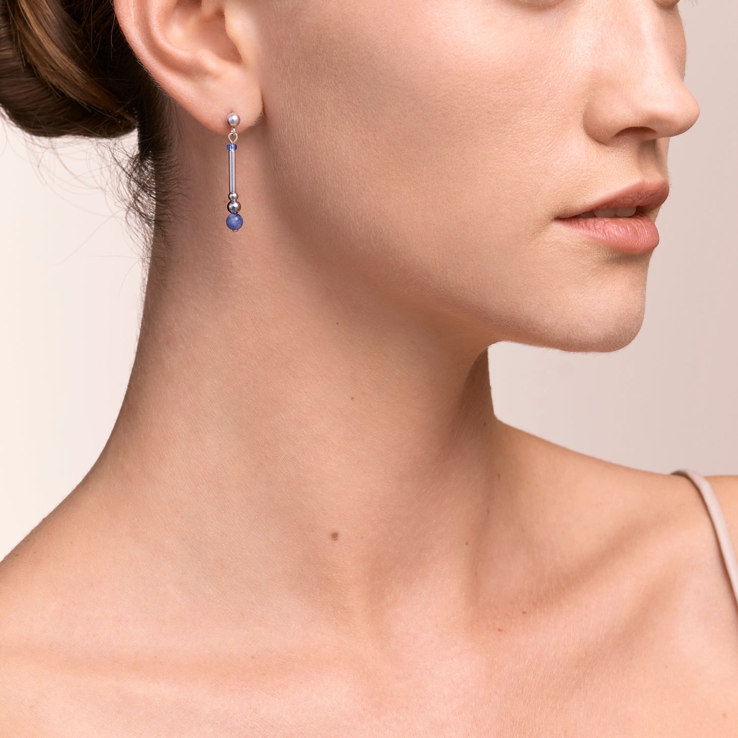 Earrings Y2 sodalite spheres, crystals pavé & stainless steel silver blue