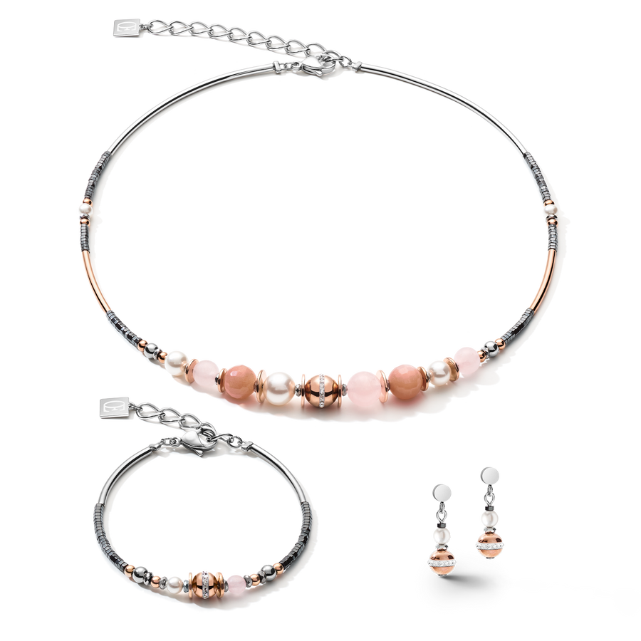 Earrings Ball Gemstones & Crystal Pearls grey-rose gold