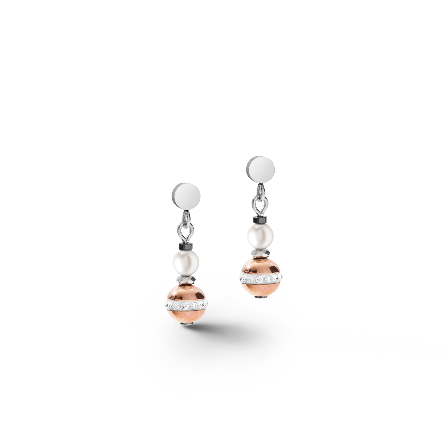 Earrings Ball Gemstones & Crystal Pearls grey-rose gold