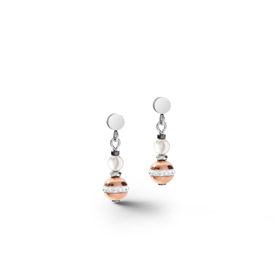 Earrings Ball Gemstones & Crystal Pearls grey-rose gold
