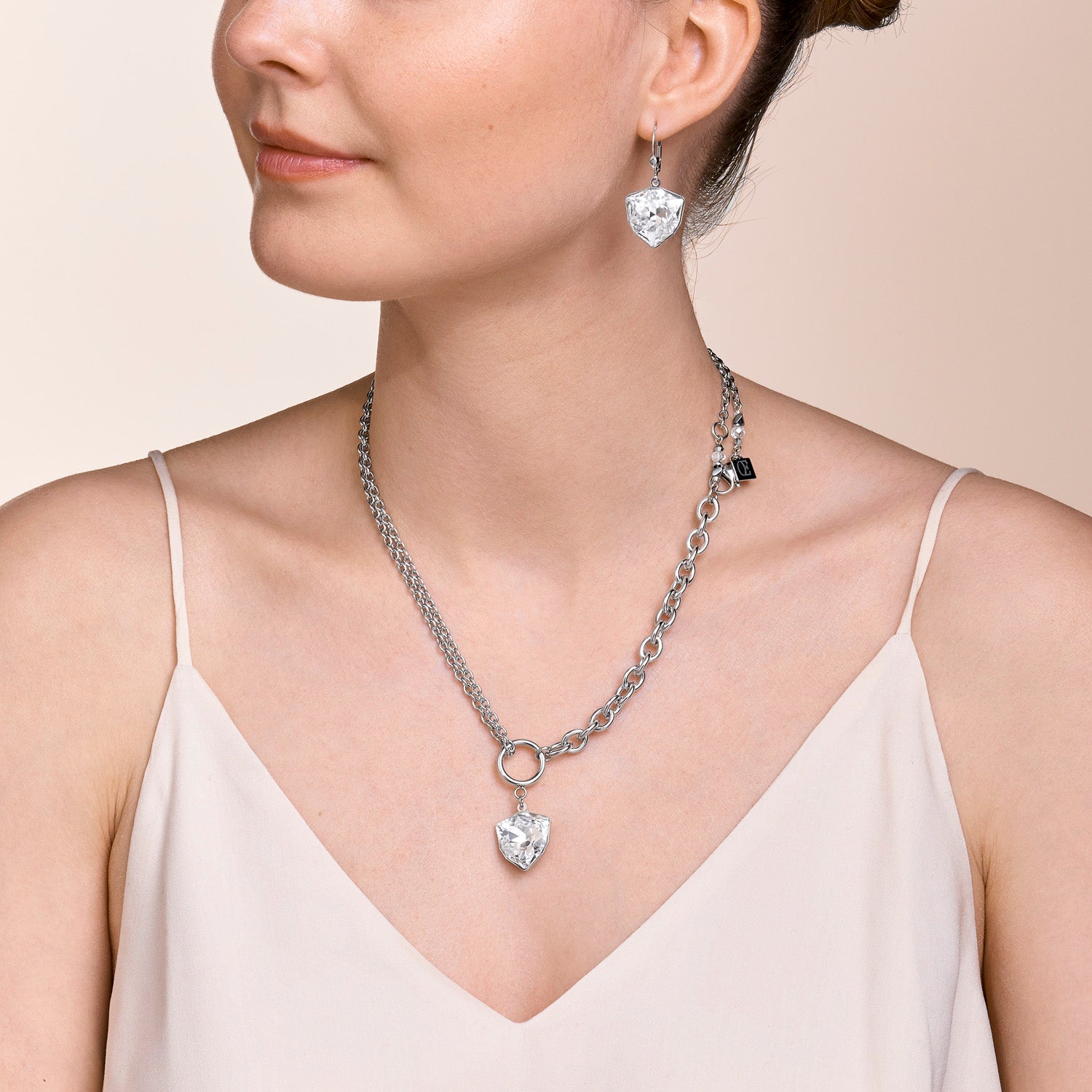 Treasure Jewels] Lock Crystal Necklace-Silver — Ruthie Grace