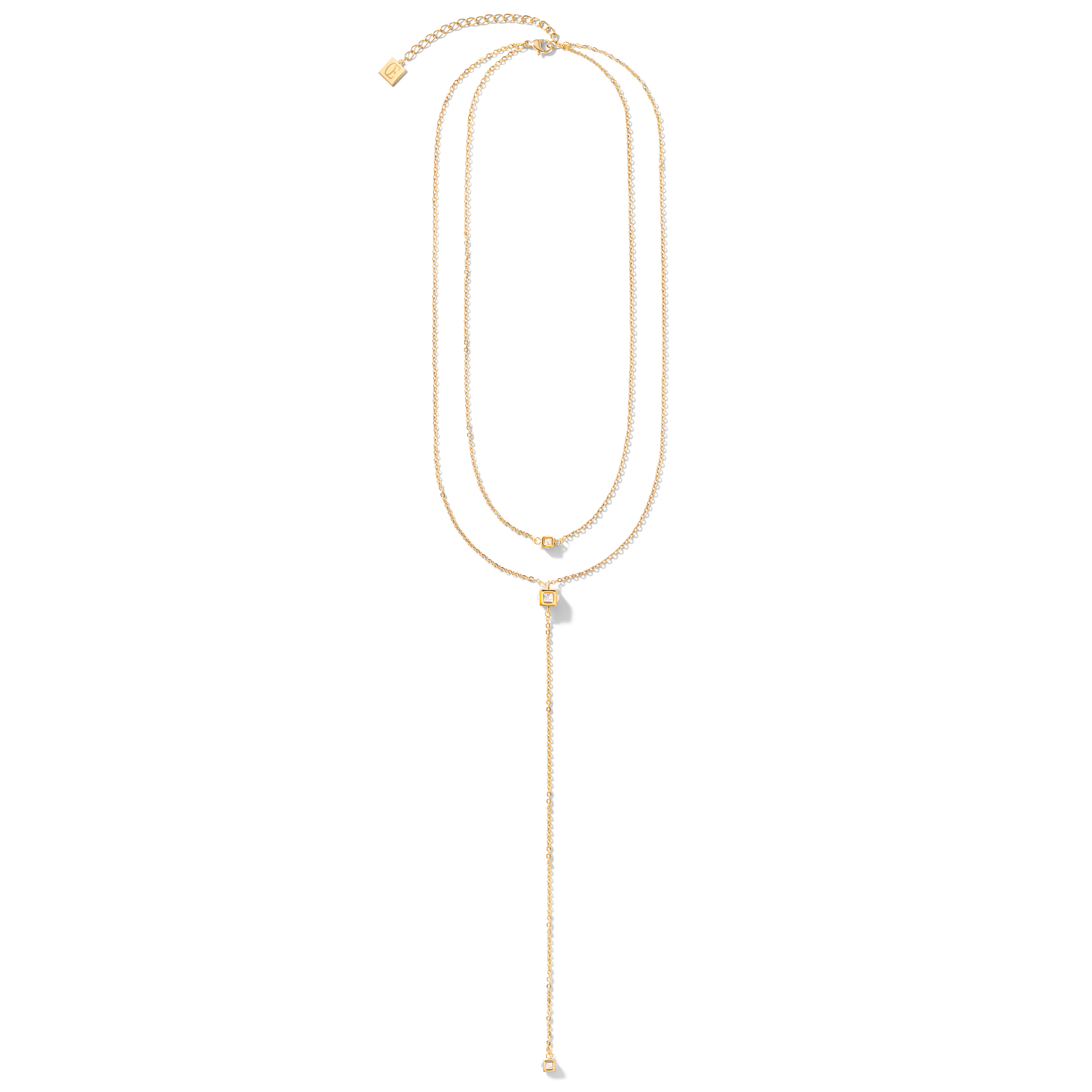 Necklace Y long Minimalist Chain stainless steel gold crystal