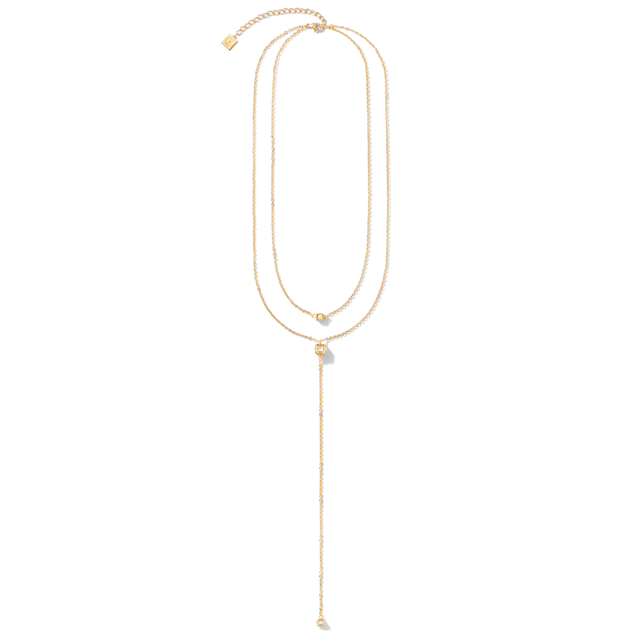 Necklace Y long Minimalist Chain stainless steel gold crystal