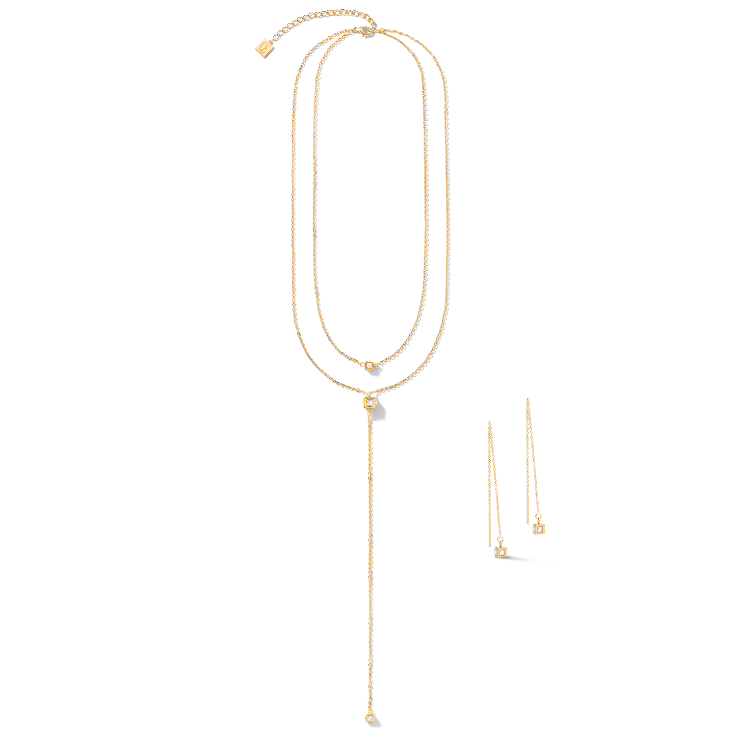 Necklace Y long Minimalist Chain stainless steel gold crystal