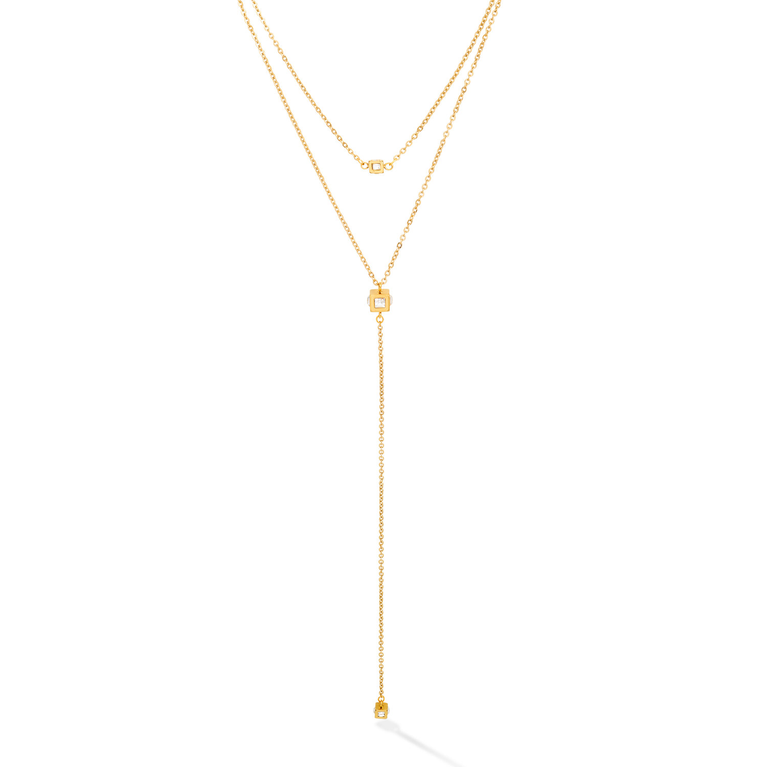 Necklace Y long Minimalist Chain stainless steel gold crystal