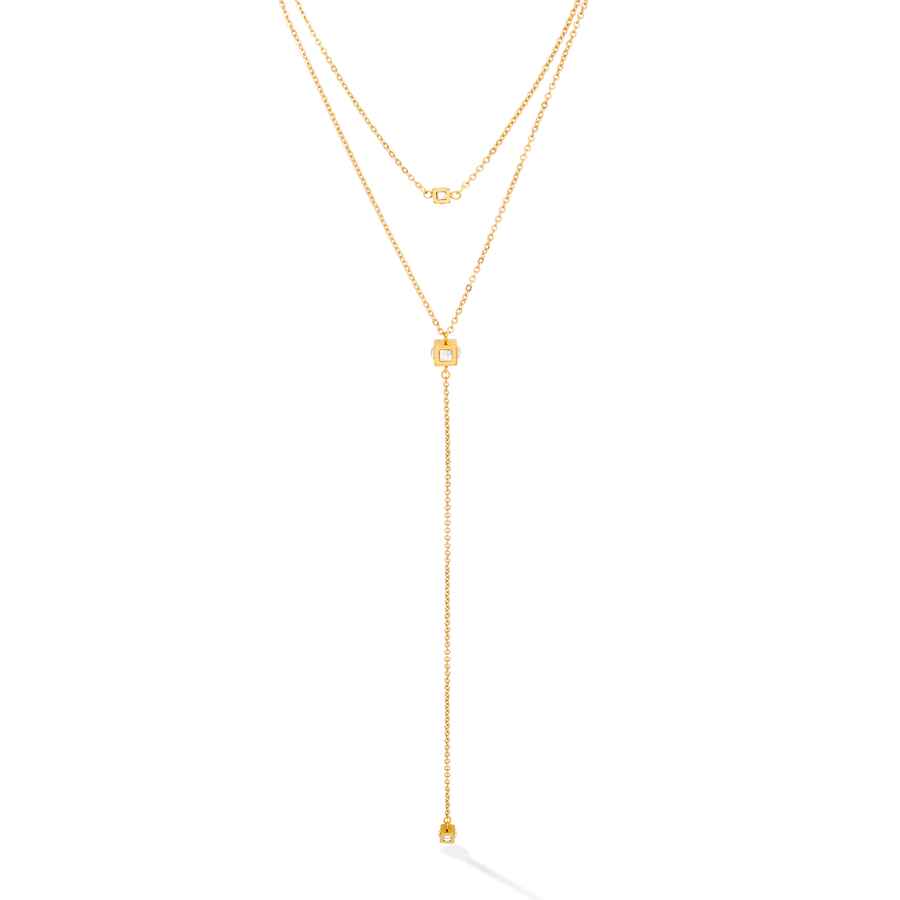 Necklace Y long Minimalist Chain stainless steel gold crystal
