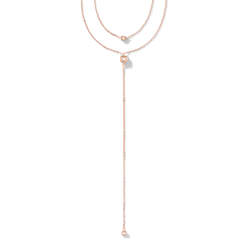 Necklace Y long Minimalist Chain stainless steel rose gold crystal