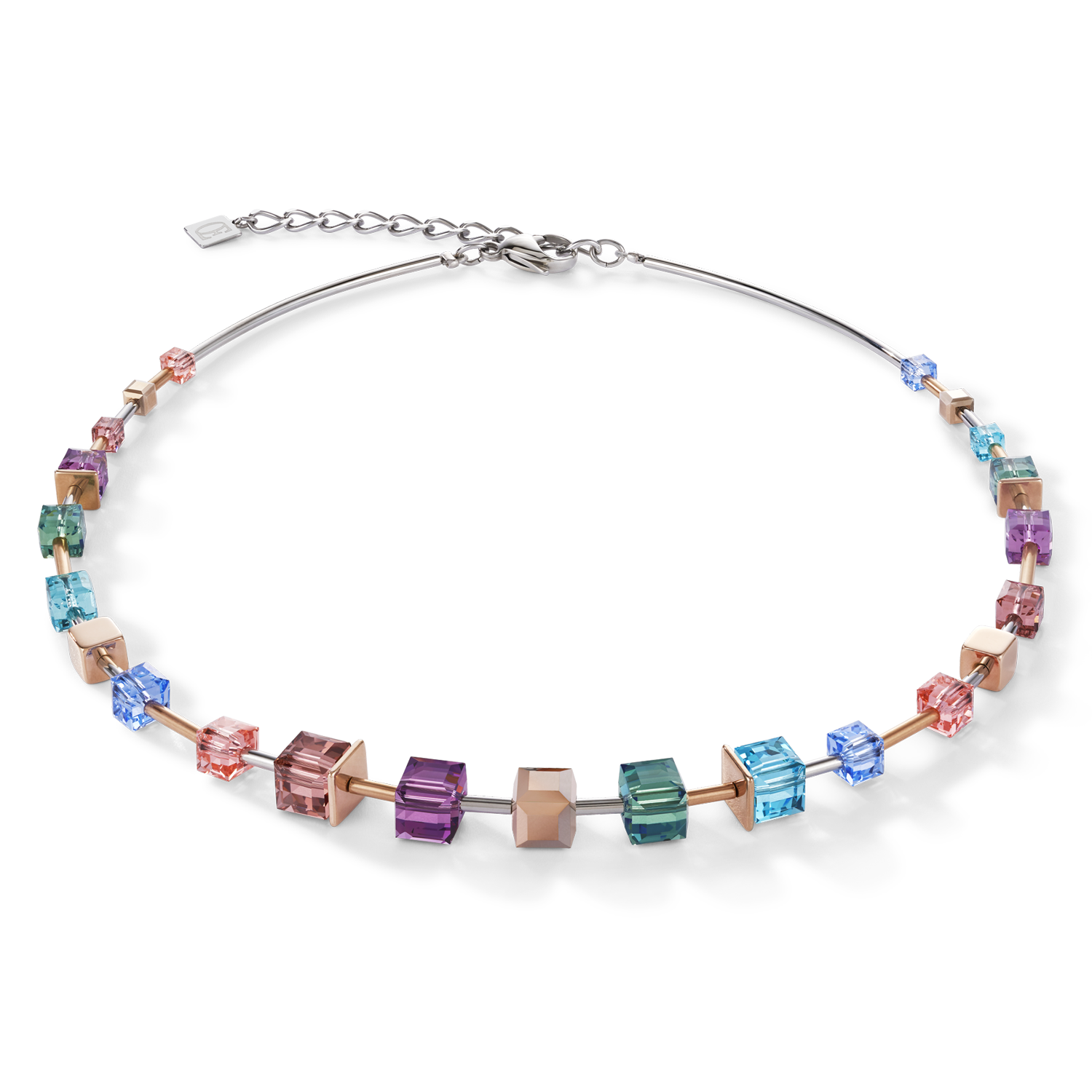Necklace GeoCUBE® multicolour & stainless steel rose gold