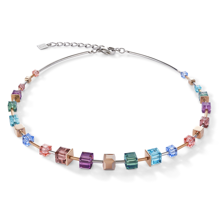 Necklace GeoCUBE® multicolour & stainless steel rose gold