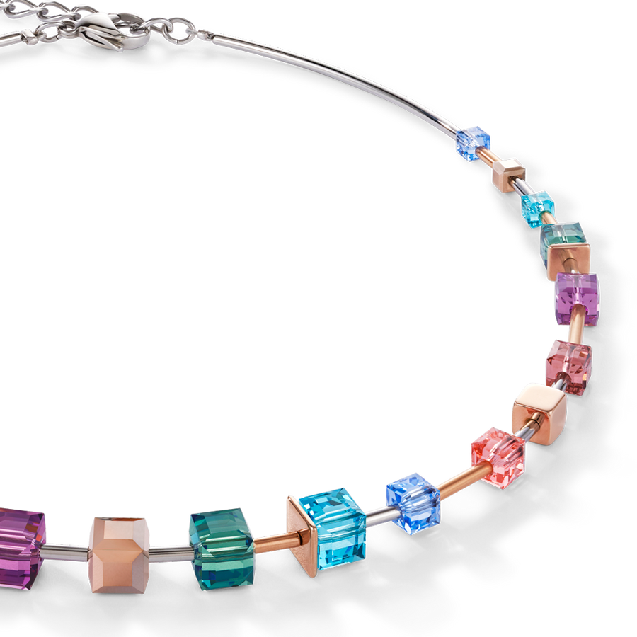 Necklace GeoCUBE® multicolour & stainless steel rose gold