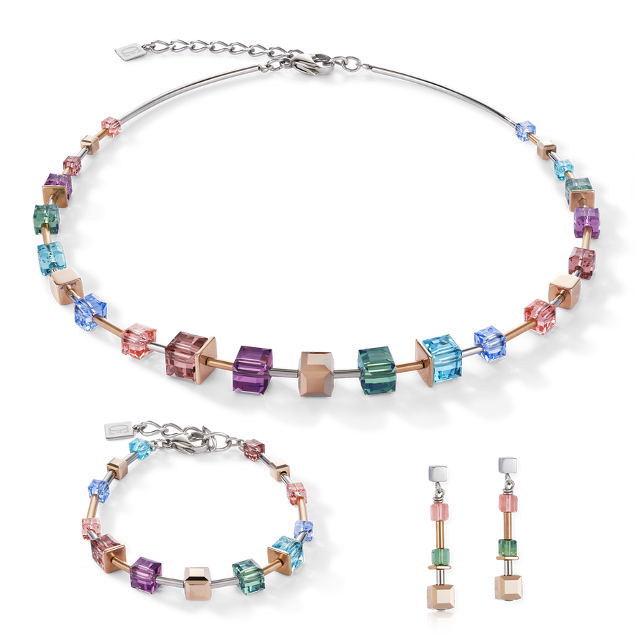 Necklace GeoCUBE® multicolour & stainless steel rose gold