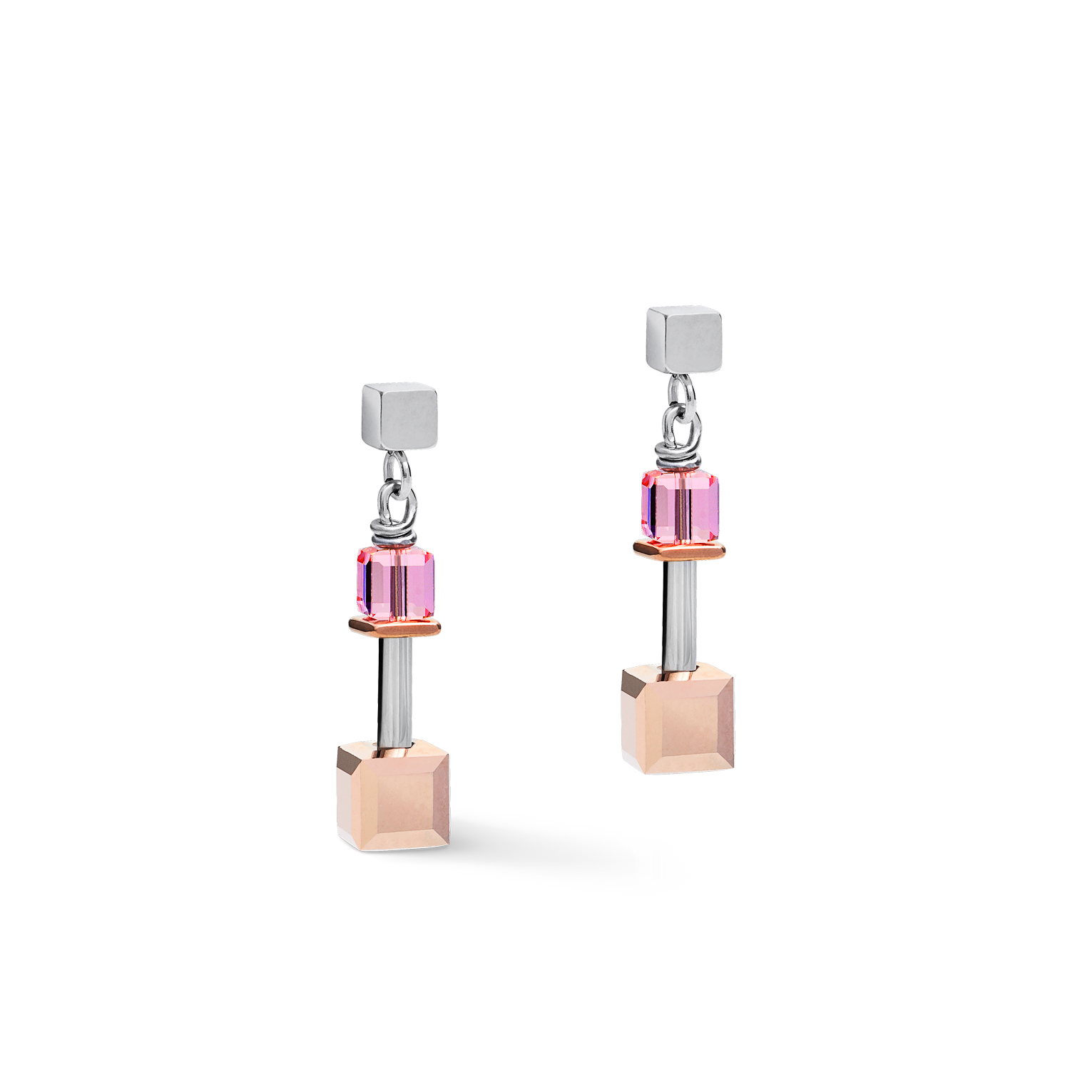 Earrings GeoCUBE® Crystals & stainless steel rose gold-silver multicolour Art Nouveau