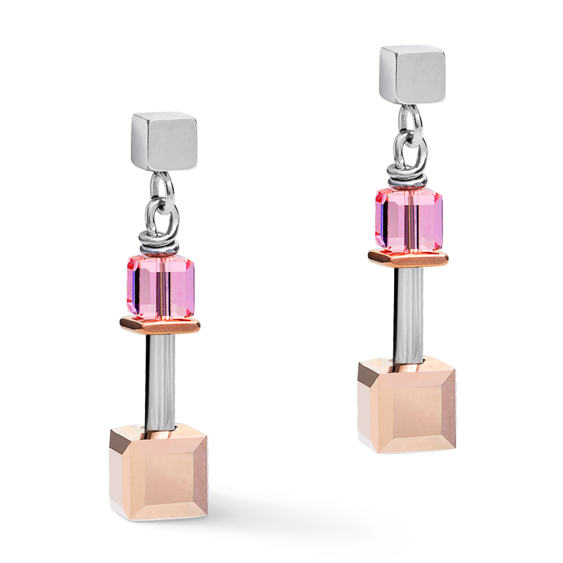 Earrings GeoCUBE® Crystals & stainless steel rose gold-silver multicolour Art Nouveau