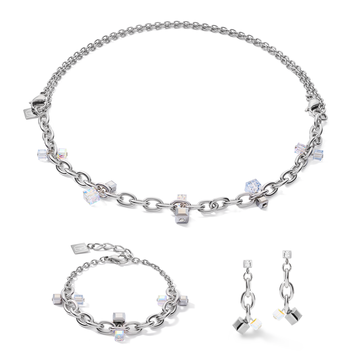 Necklace casual & chunky chain stainless steel & Crystals silver-crystal