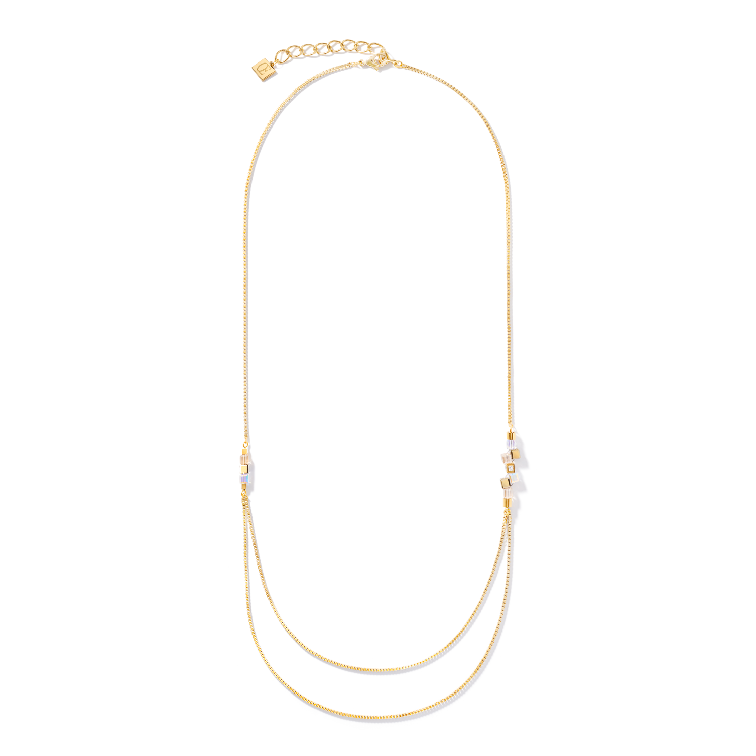 Necklace GeoCUBE® cluster double chain long stainless steel gold