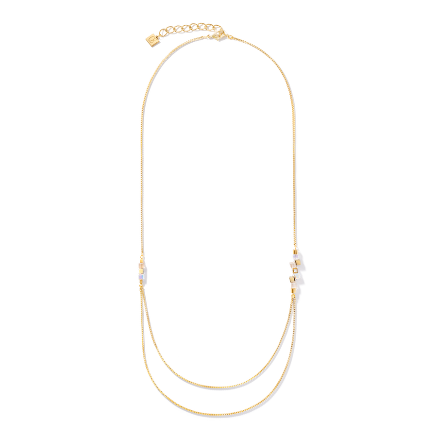 Necklace GeoCUBE® cluster double chain long stainless steel gold