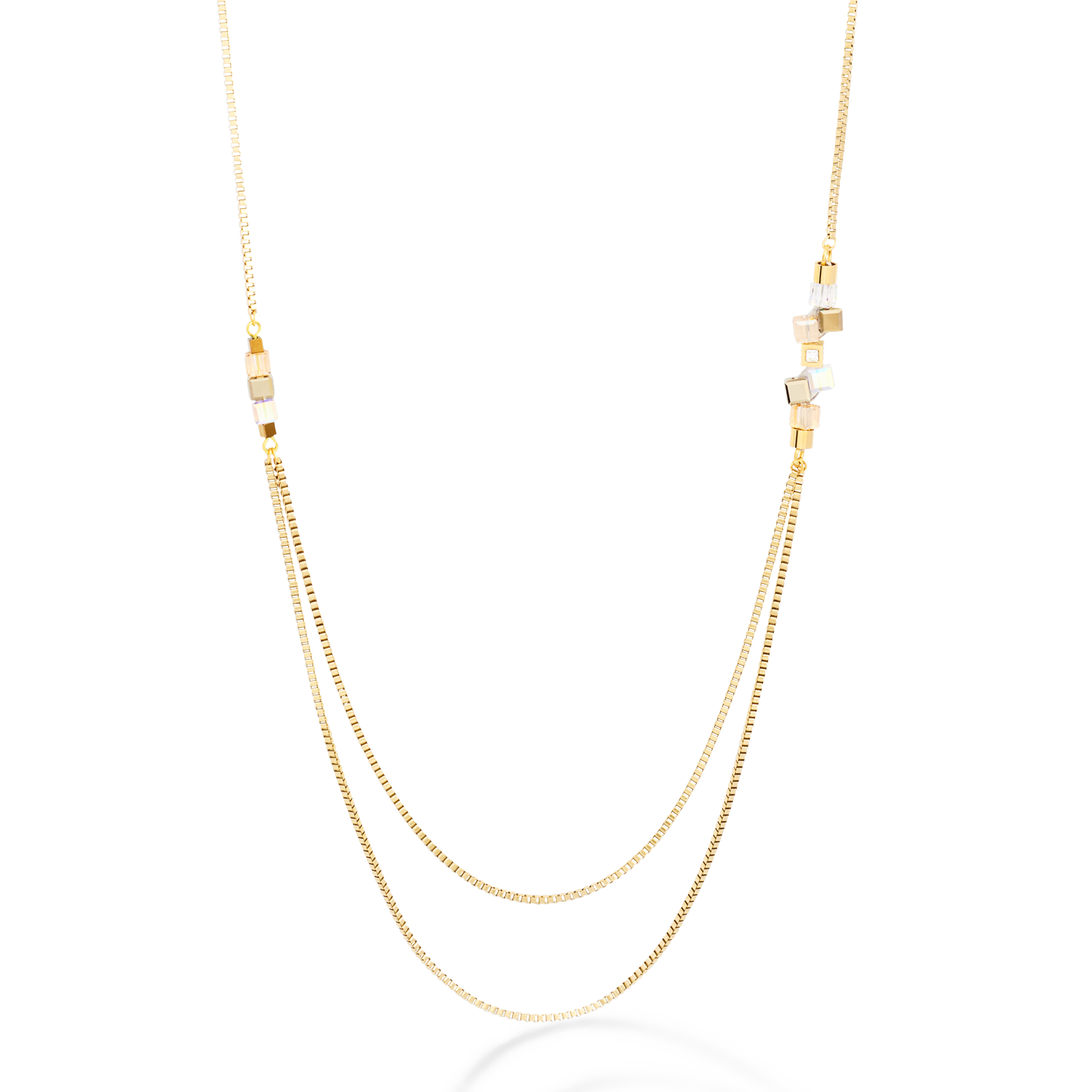 Necklace GeoCUBE® cluster double chain long stainless steel gold