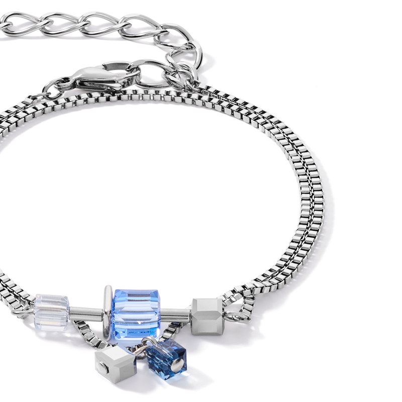 Bracelet GeoCUBE® chain long stainless steel &  Crystals silver-blue