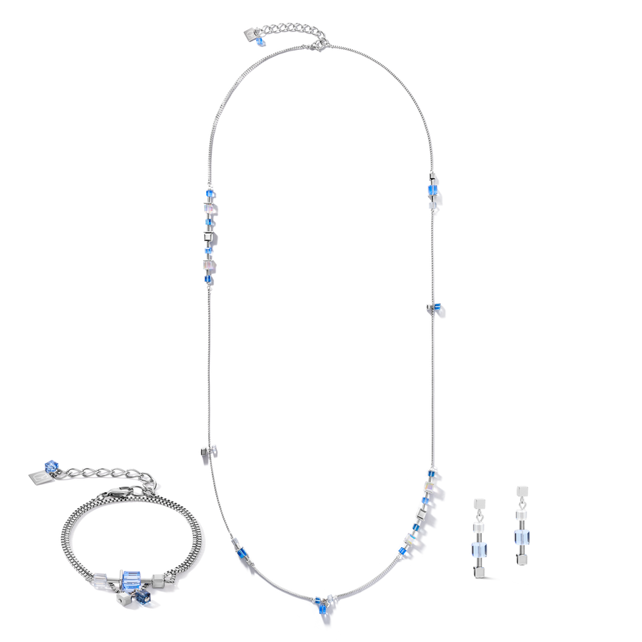 Bracelet GeoCUBE® chain long stainless steel &  Crystals silver-blue