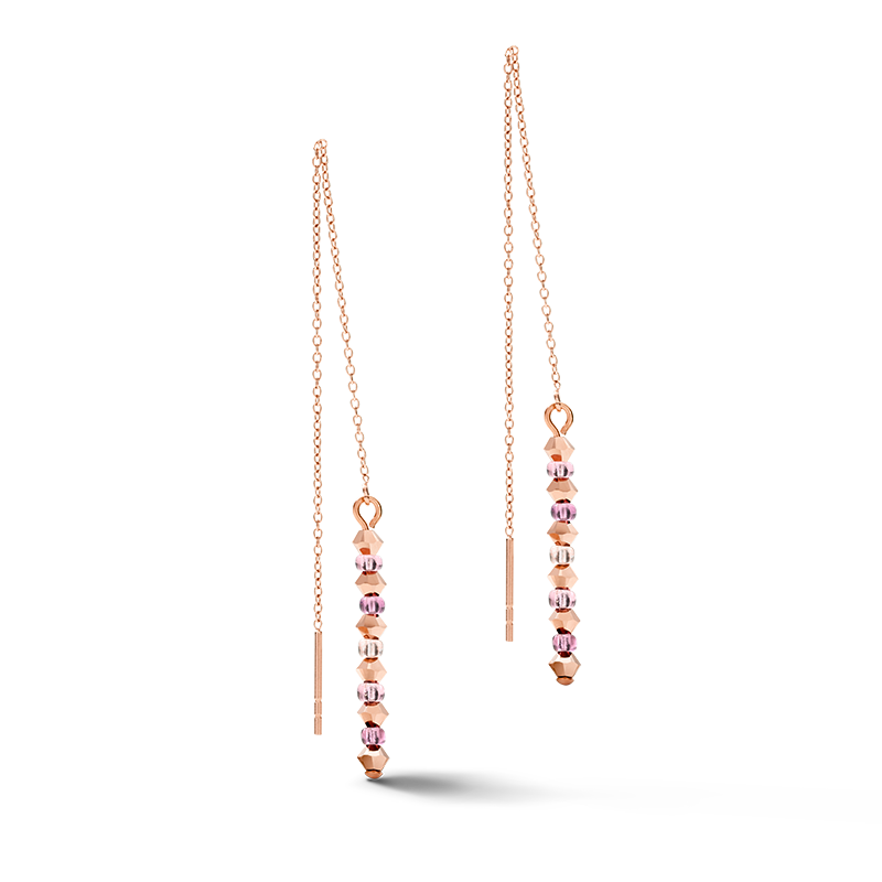 Earrings 2-layers fine crystals & stainless steel rose gold lilac