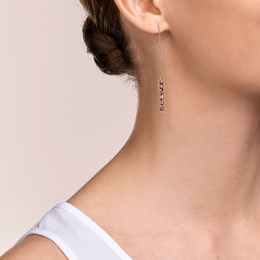Earrings 2-layers fine crystals & stainless steel rose gold lilac