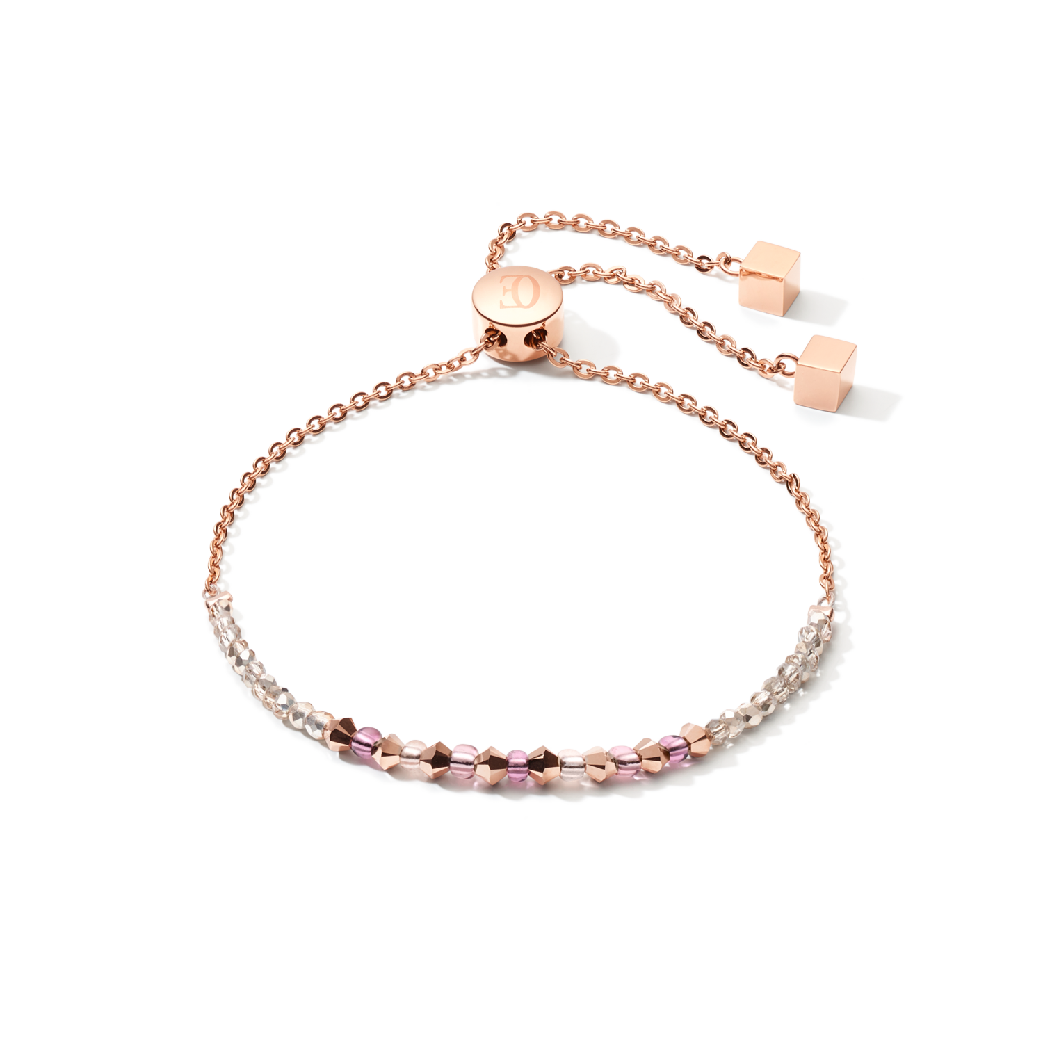 Bracelet 2-layers fine crystals & stainless steel rose gold lilac