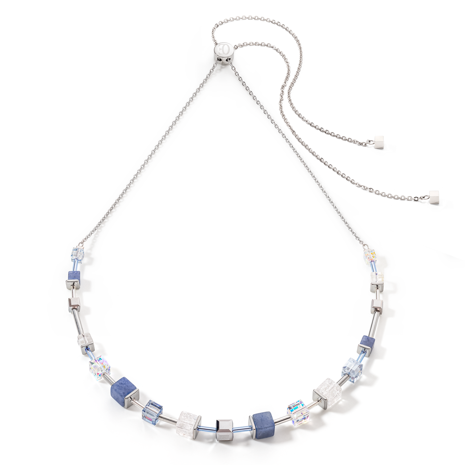 GeoCUBE® Precious & Slider Closure necklace silver-blue