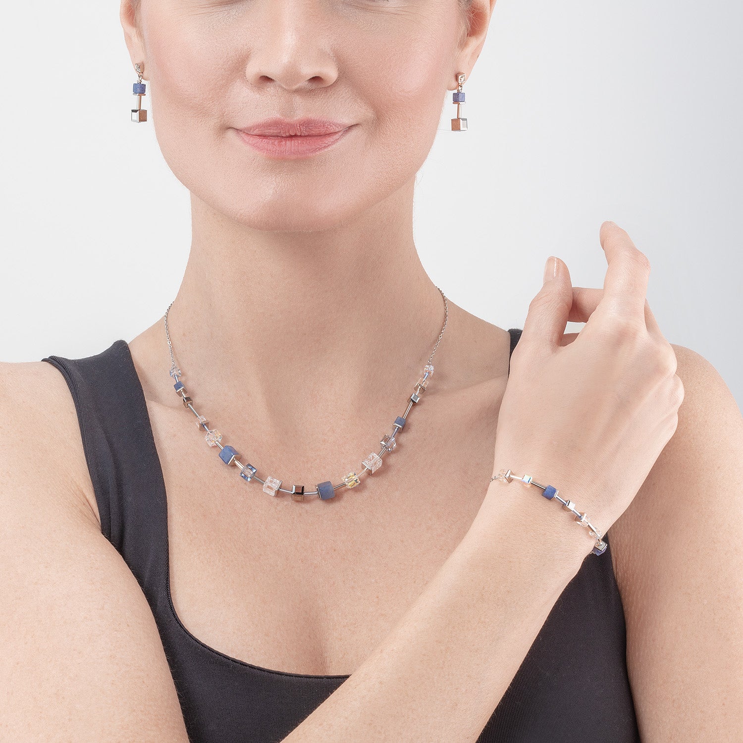 GeoCUBE Precious Slider Closure necklace silver blue COEUR DE