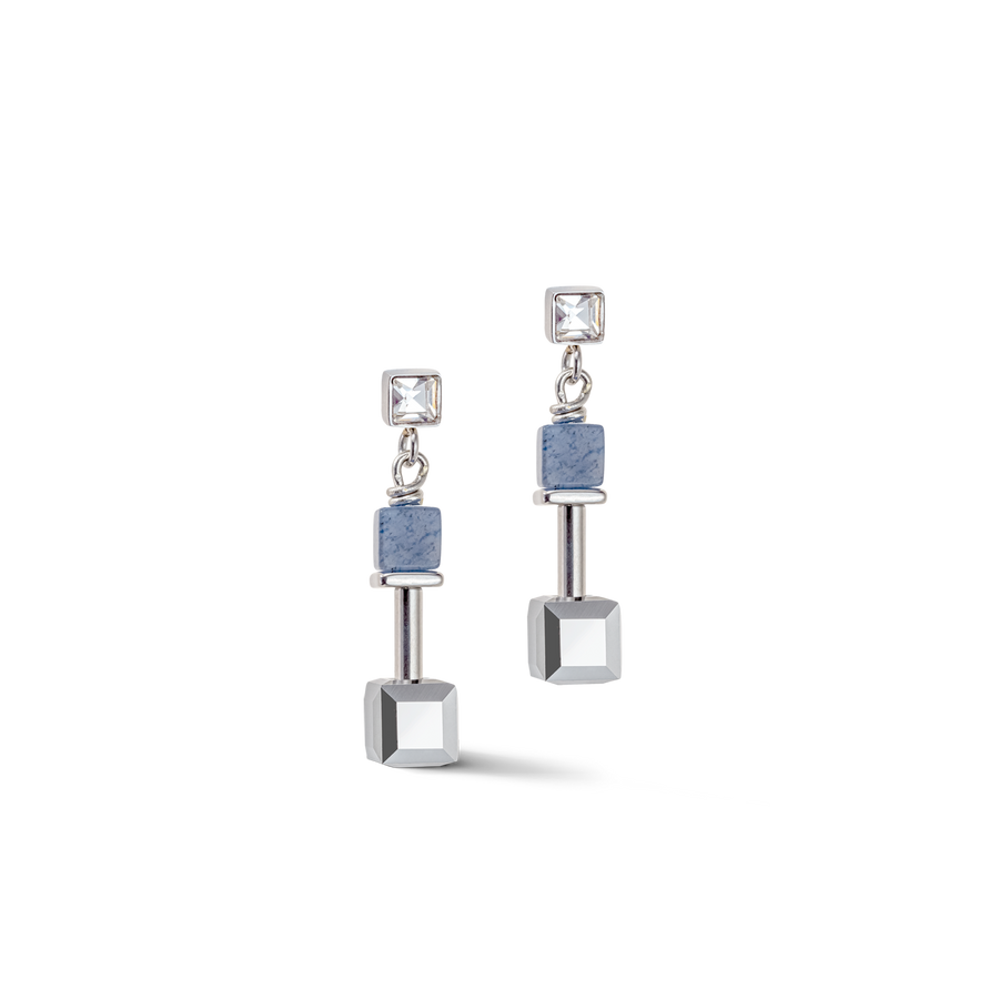 GeoCUBE® Precious & Slider Closure earrings silver-blue
