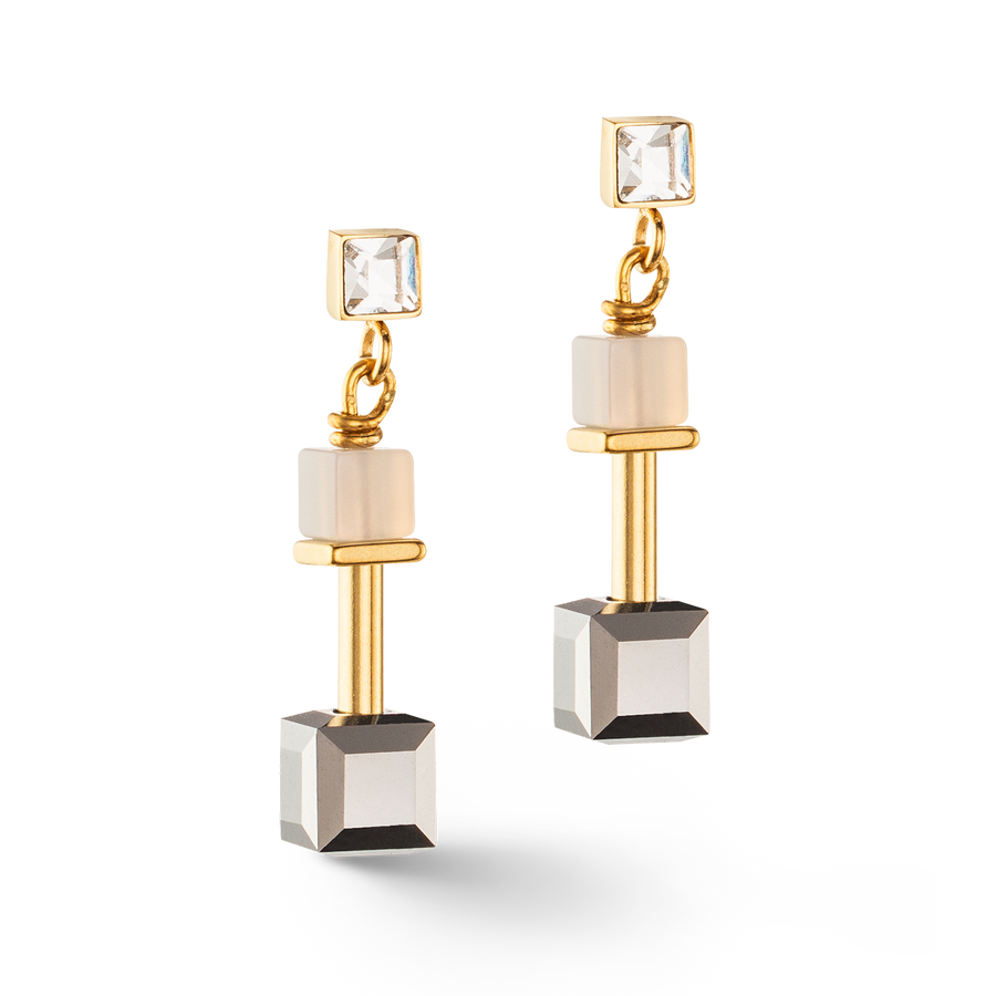 GeoCUBE® Precious Slider Closure earrings gold grey