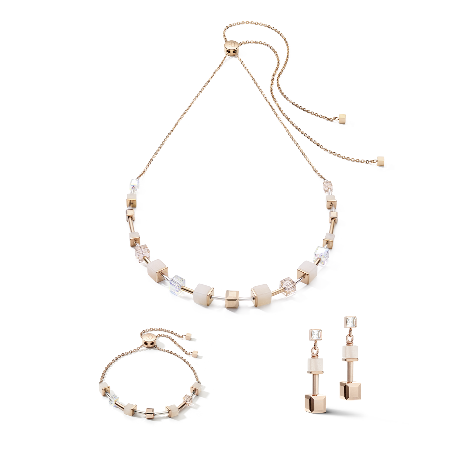 Bracelet GeoCUBE® pink aventurine delicate chain rose gold-peach