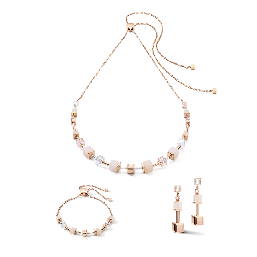 Bracelet GeoCUBE® pink aventurine delicate chain rose gold-peach