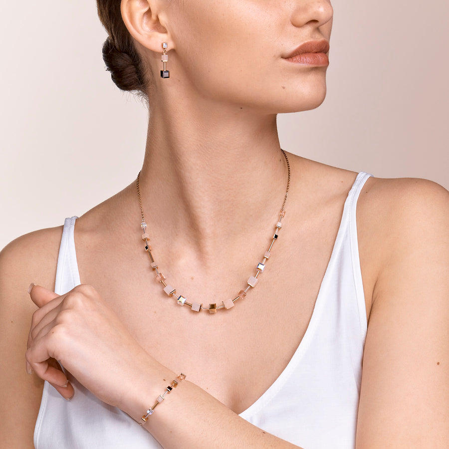 Bracelet GeoCUBE® pink aventurine delicate chain rose gold-peach