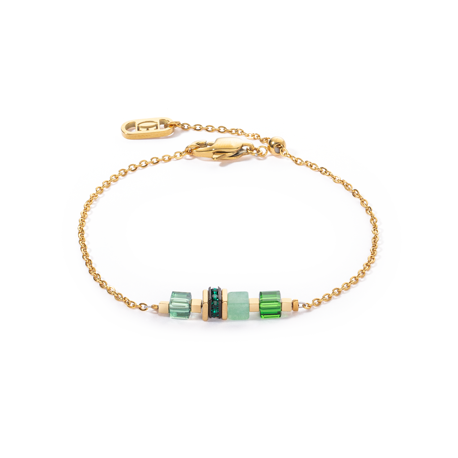 Bracelet Mini Cubes & Chain gold-green