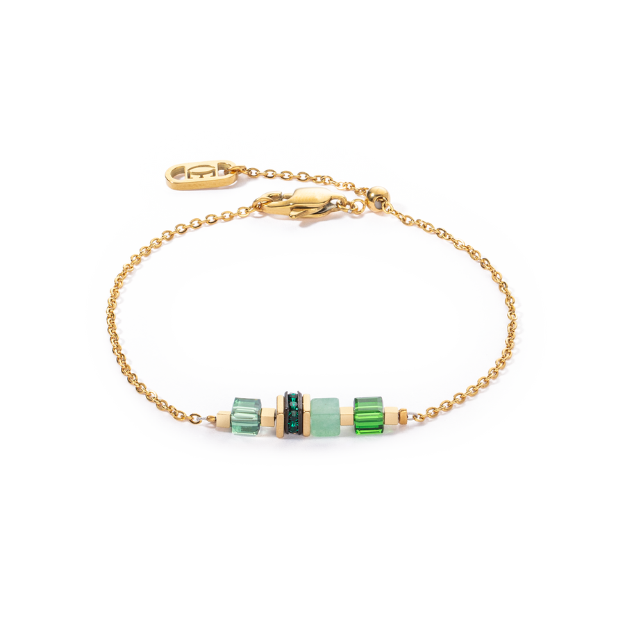 Bracelet Mini Cubes & Chain gold-green