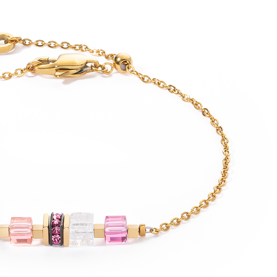 Bracelet Mini Cubes & Chain gold-pink