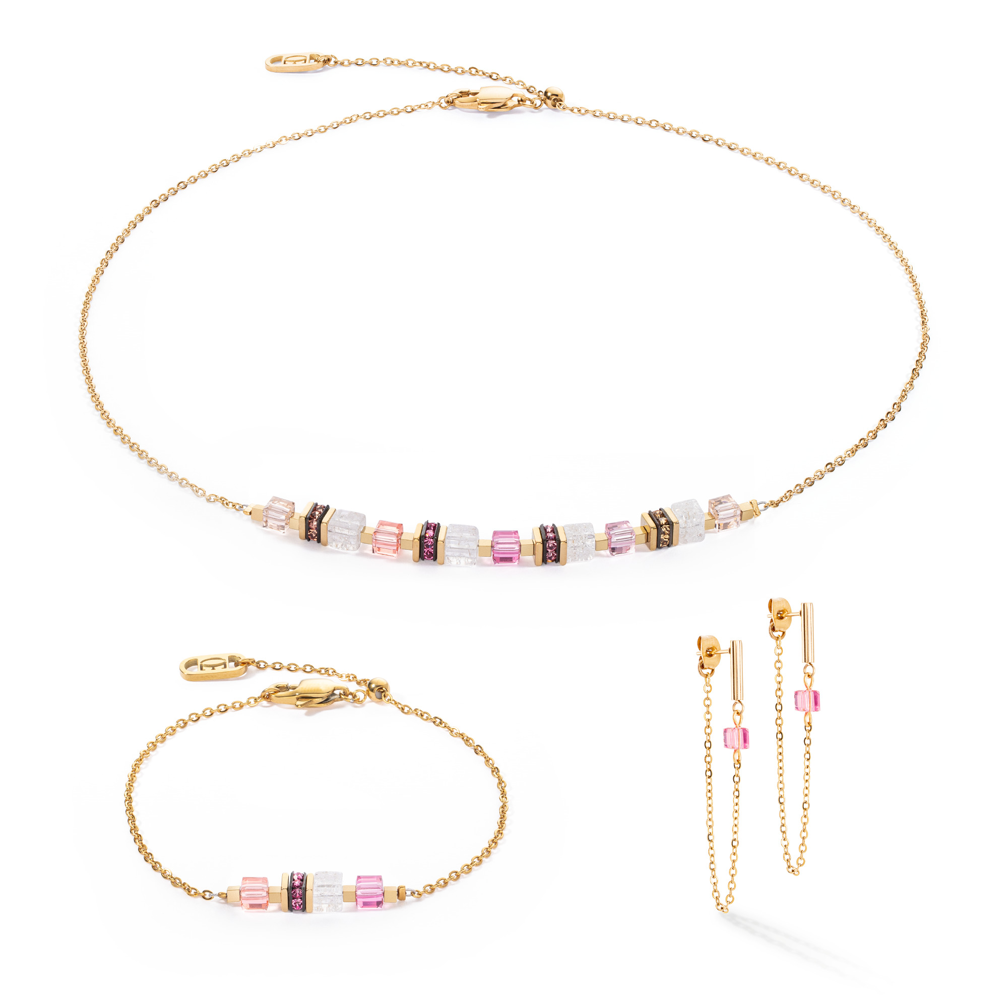 Bracelet Mini Cubes & Chain gold-pink