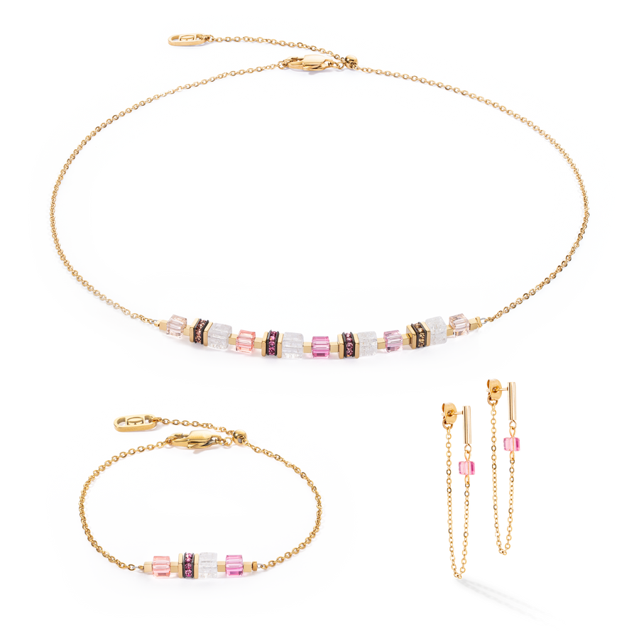 Bracelet Mini Cubes & Chain gold-pink