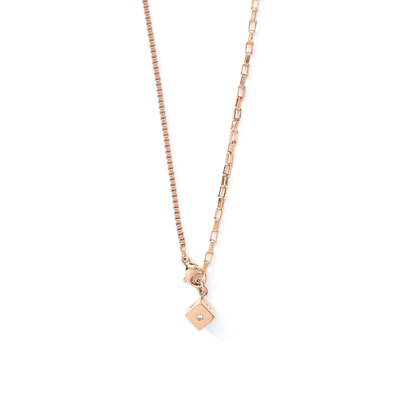 Necklace Y-Chain or 3-row bracelet Cube Crystal Dot stainless steel rose gold