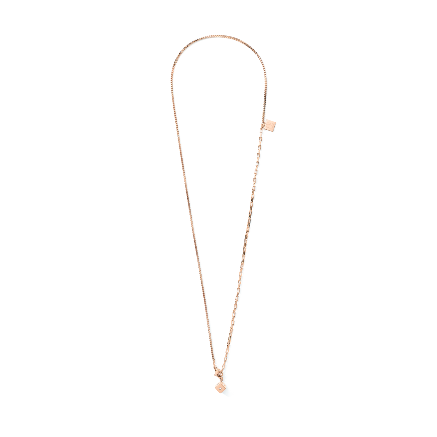 Necklace Y-Chain or 3-row bracelet Cube Crystal Dot stainless steel rose gold