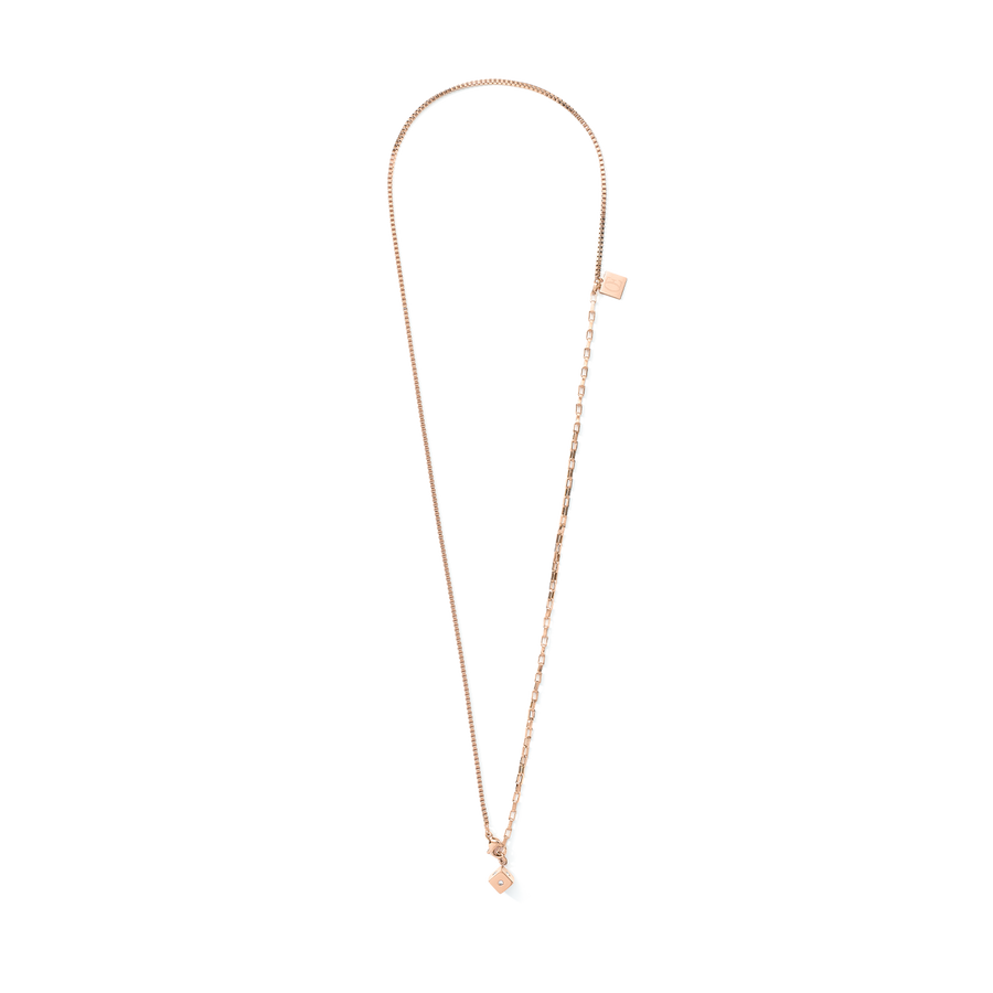 Necklace Y-Chain or 3-row bracelet Cube Crystal Dot stainless steel rose gold