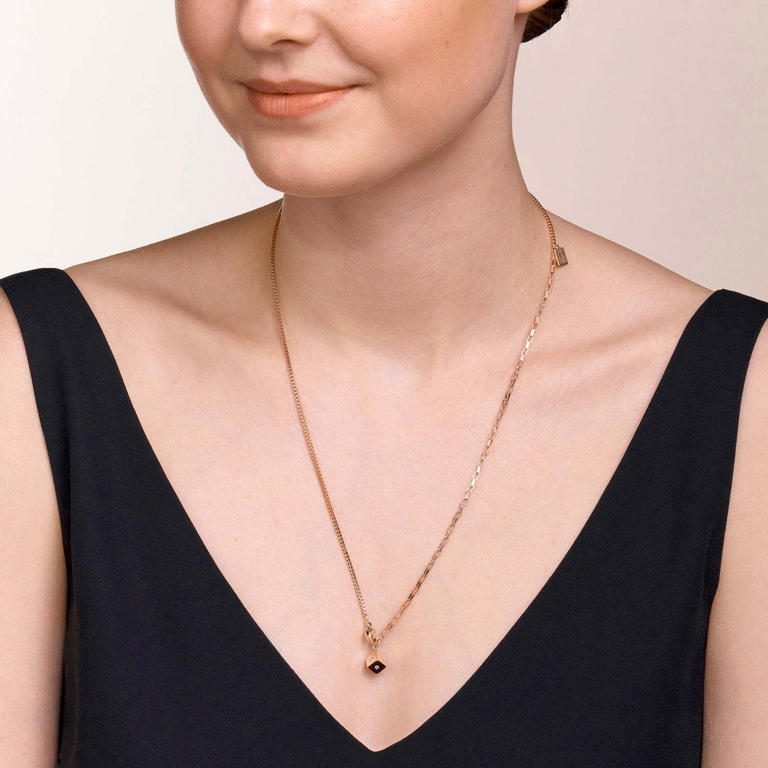 Necklace Y-Chain or 3-row bracelet Cube Crystal Dot stainless steel rose gold