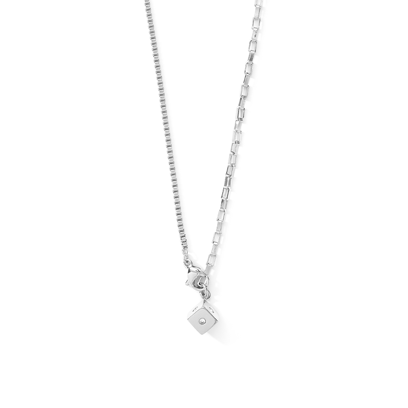 Necklace Y-Chain or 3-row bracelet Cube Crystal Dot stainless steel silver