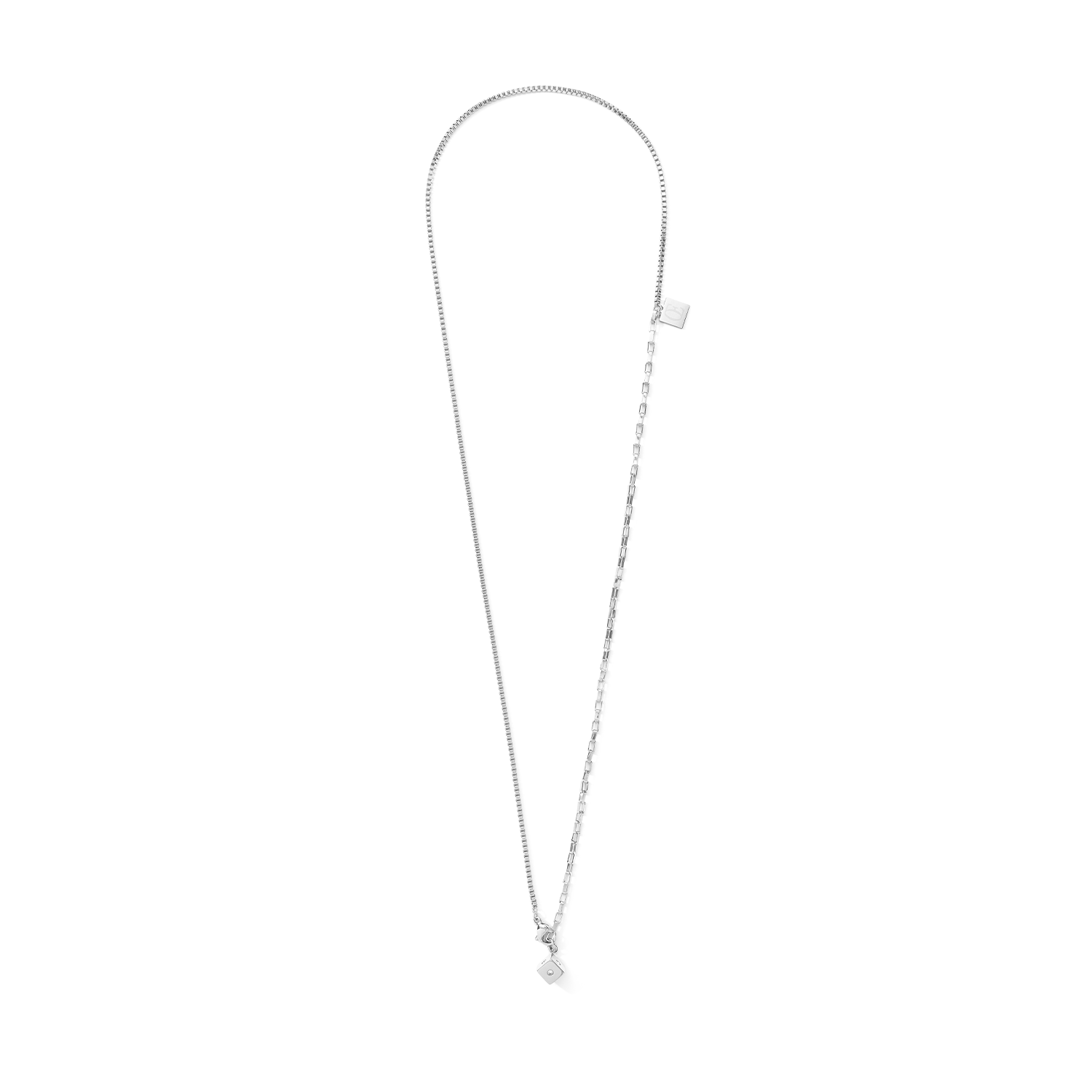 Necklace Y-Chain or 3-row bracelet Cube Crystal Dot stainless steel silver