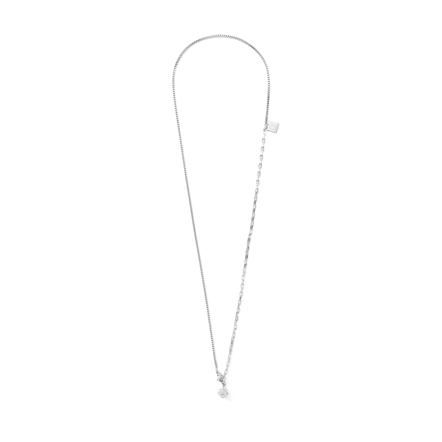 Necklace Y-Chain or 3-row bracelet Cube Crystal Dot stainless steel silver