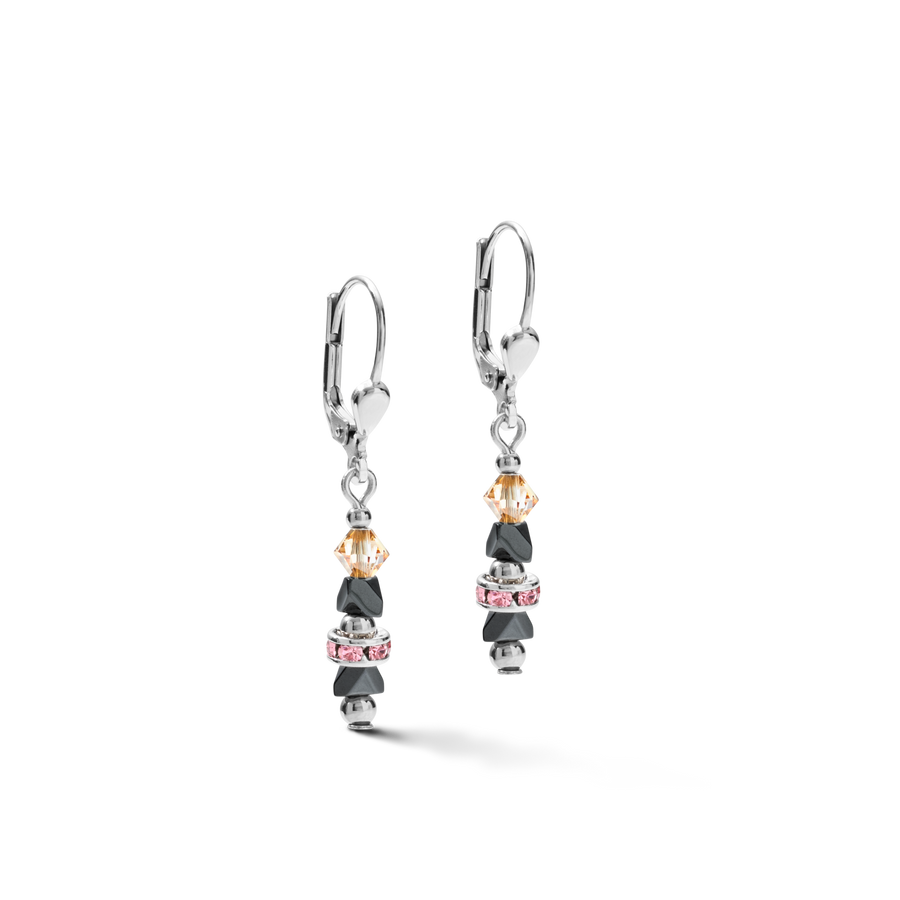 Earrings Fine & Edgy Hematite & Crystals & Stainless Steel peach-pink